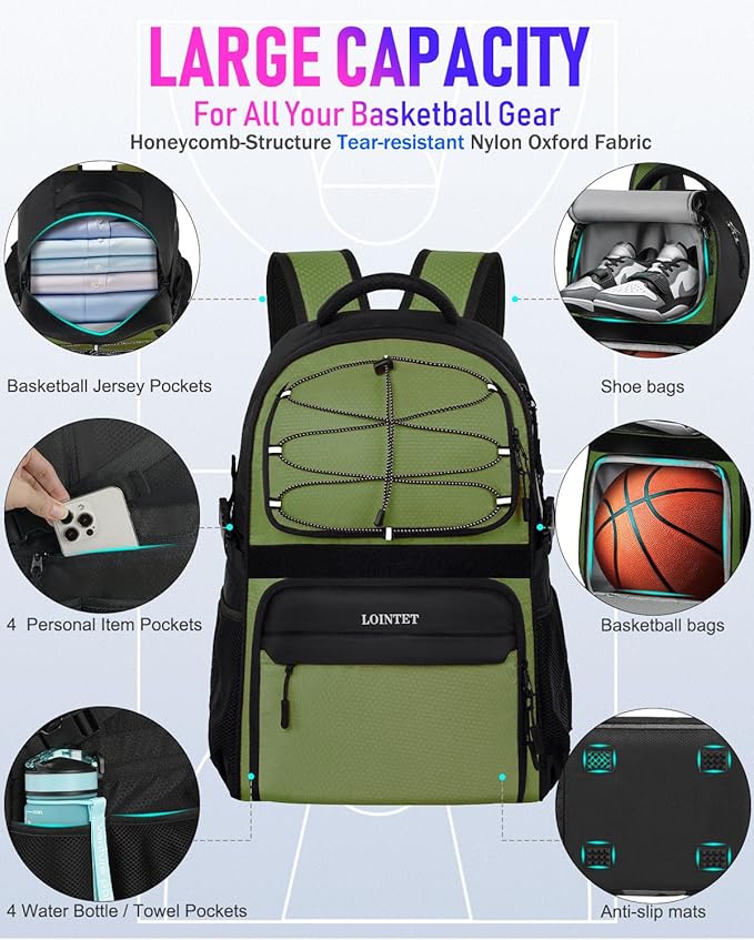 Basketball Bag Backpack with Ball Holder Shoes Compartment, Large Basketball Accessories Sports Bag