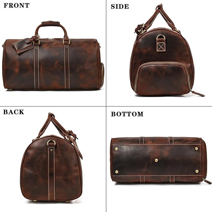 Full Grain Leather Duffel Bags for Men and Women 20 Inch Travel Overnight Weekend Leather Bags Travel Duffel for Men, 9804 Brown