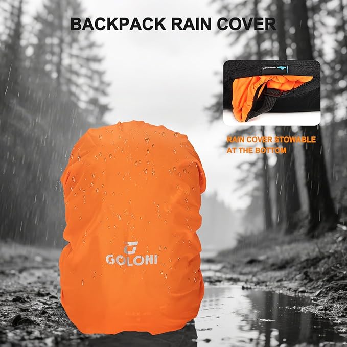 45L Hiking Backpack with Rain Cover, Lightweight Foldable Camping Backpack for Trekking, Water-Resistant Daypack with Hiking Pole & Mat Carrying System,Black