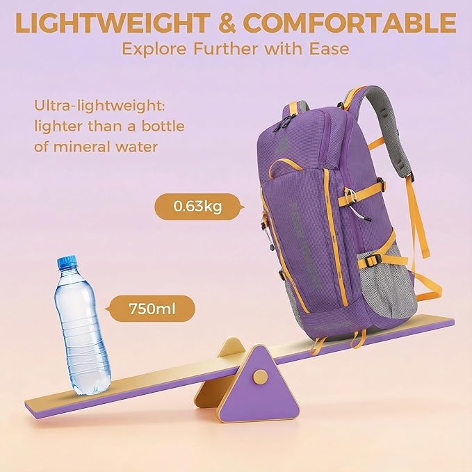 Bseash 45L Waterproof Hiking Camping Backpack with Rain Cover, Outdoor Sport Travel Bag Daypack for Climbing Skiing Cycling (Purple)