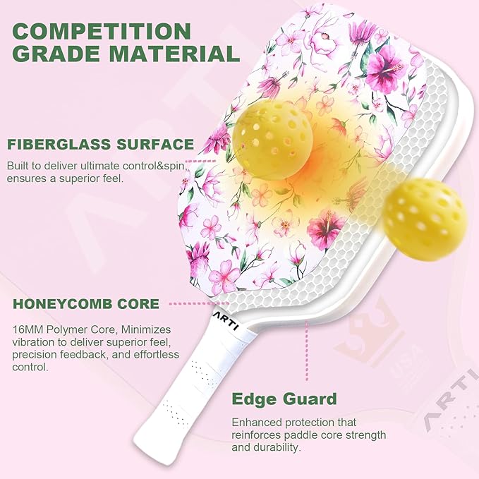 ARTI Pickleball Paddles Set of 2-USAPA Approved Fiberglass Surface Pickleball Set,2 Pickleball Rackets, 4 Balls and 1 Portable Carry Bag