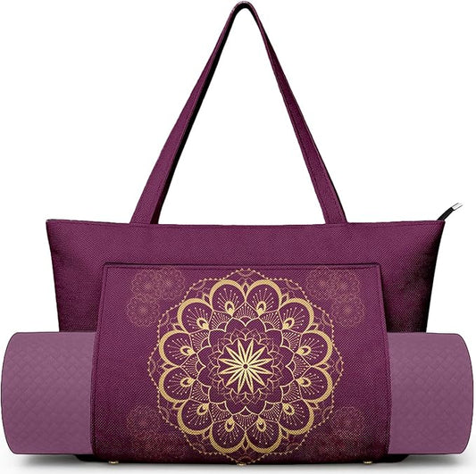 Adalore Women's Yoga Bag with Yoga Mat Carrier - Large Mat Pocket Fitness Tote for Pilates, Gym, Travel, Office & Beach
