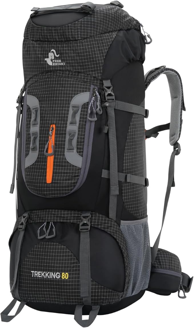 Bseash 80L Waterproof Hiking Camping Backpack with Rain Cover, Lightweight Outdoor Sport Travel Daypack for Climbing Touring (Black)