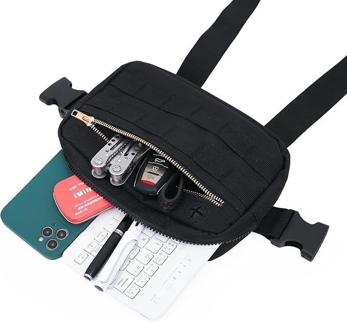 Outdoor Chest Bag For Men, EDC Chest Pack With Built-In Phone Holder, Lightweight Chest Rig Pouch
