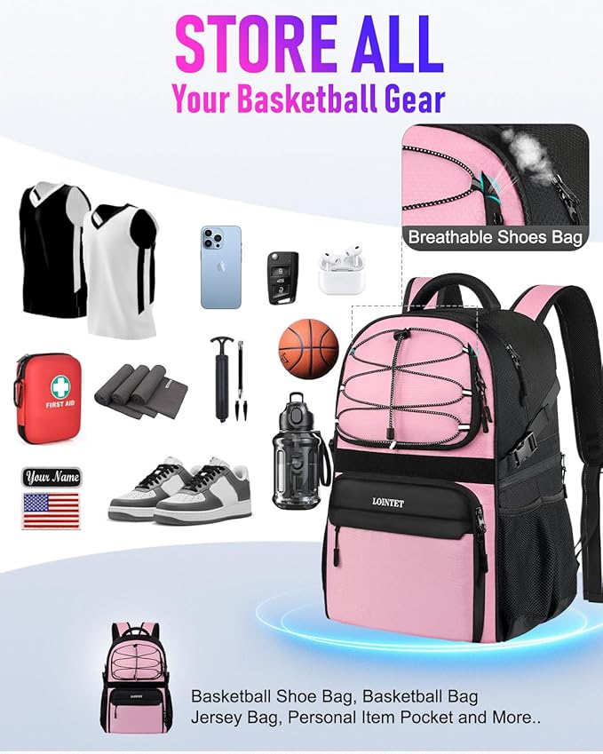 Basketball Bag Backpack with Ball Holder Shoes Compartment, Large Basketball Accessories Sports Bag