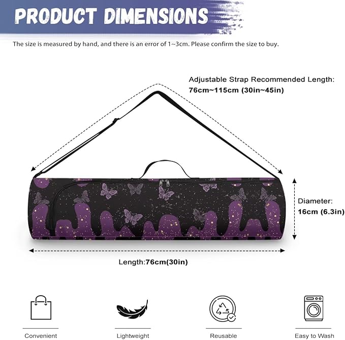 ZCFYGDX Yoga Mat Bag with Adjustable Shoulder Strap and Handle Zipper, 30in Wide x 6.3in Diameter for Yoga Mat Storage