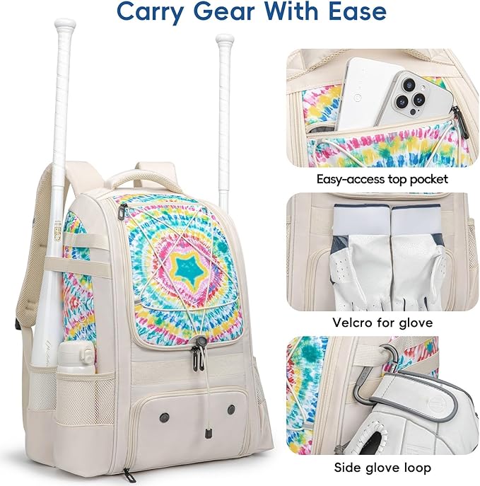 Baseball Bag for Youth | Softball Backpack 50L Large Capacity with Shoe Compartment and 4 Bat Holders | Nova Flare Series