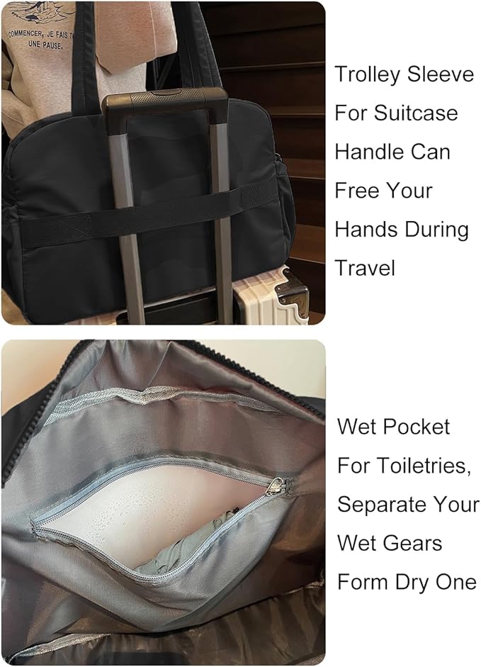 Gym Bag Sport Duffel Overnight Weekender Travel Bag with wet pocket and shoe pocket M02 Black