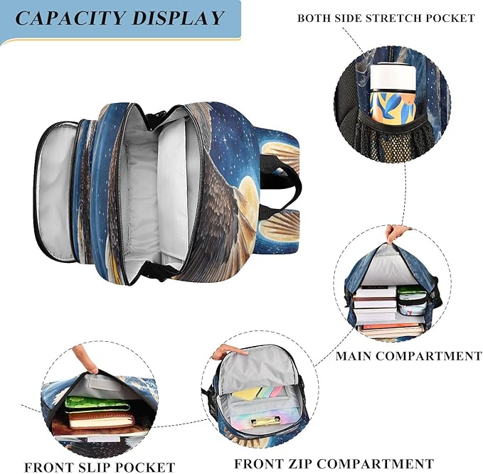 ALAZA Bald Eagle Wings American Moon Laptop Backpack Purse for Women Men School Bag 17 Inch Bookbag Student Boys Girls Travel Casual Daypack