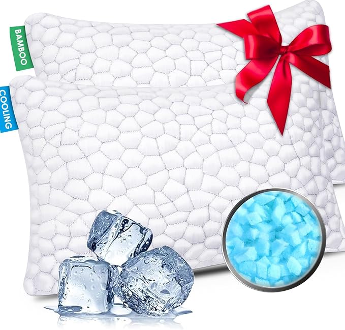 SUPA MODERN Cooling Bed Pillows for Sleeping 2 Pack Shredded Memory Foam Pillows Adjustable Pillow for Side Back Stomach Sleepers Luxury Gel Pillows Queen Size Set of 2 with Washable Removable Cover