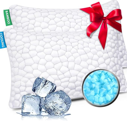 SUPA MODERN Cooling Bed Pillows for Sleeping 2 Pack Shredded Memory Foam Pillows Adjustable Pillow for Side Back Stomach Sleepers Luxury Gel Pillows Queen Size Set of 2 with Washable Removable Cover