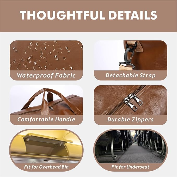 Leather Travel Bag with Shoes Compartment & Wet Pocket, Sports Gym Tote Bag Travel Duffel for Men & Women, Overnight Weekender Bag Waterproof Leather Large Carry On Bag