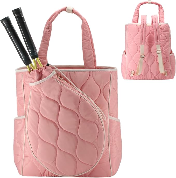 2-in-1 Tennis Tote Bag & Tennis Racket Backpack – Extra-Large Quilted Pickleball Racquet Bags, Water-Resistant & Lightweight for Men & Women