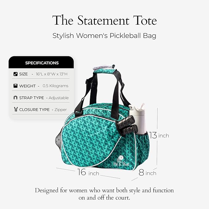 Pik’le’Ball Sport Premium Women's Pickleball Bag – Stylish and Versatile Sports Bag with Water Bottle Holder, Padded Paddle Pocket, and Spacious Design (fits 2+ Paddles!)