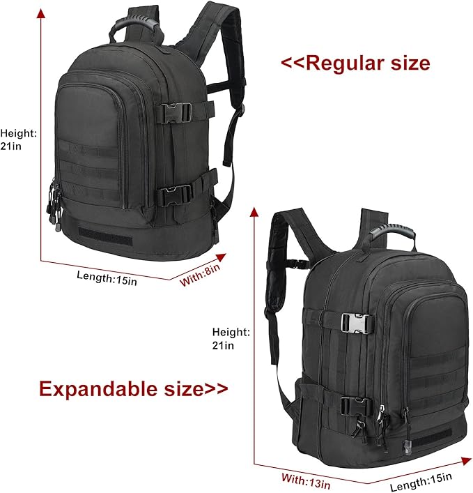 ZSearARMY Tactical Backpacks Assault Pack 3 Day Bag Expandable Backpack Out Bag Classic Case Travel Hiking (Black, with Belt)