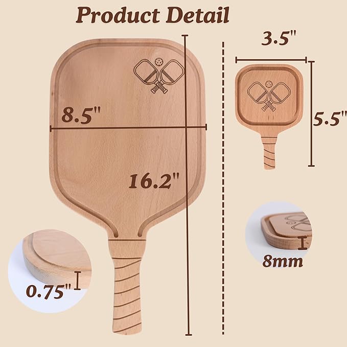 3pcs, Set of Pickleball Charcuterie & Cutting Board with 2 Drink Coasters - Funny Pickleball Christmas - Gifts for Women & Men, Unique Pickle ball Gift Ideas, Stocking Stuffers for Players & Lovers,