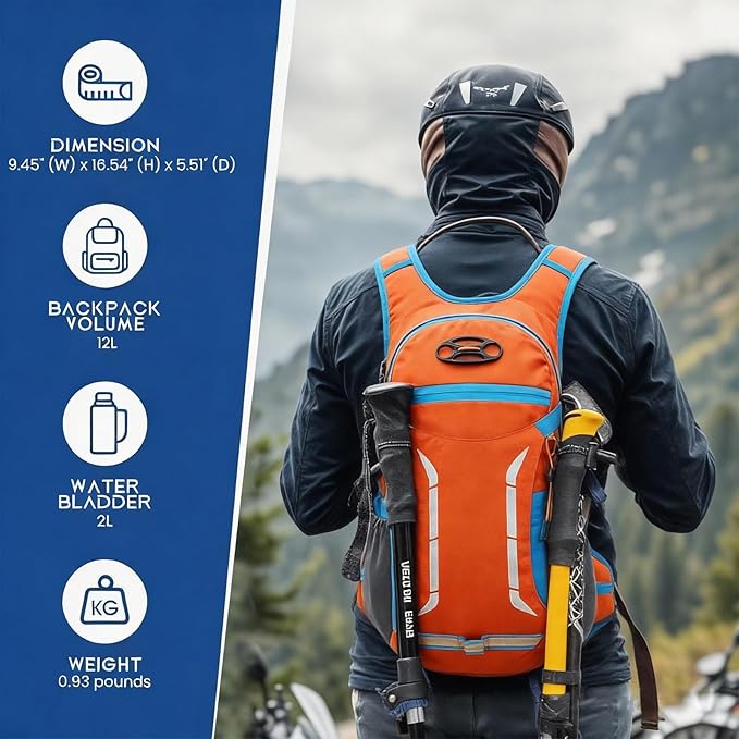 12L Hydration Backpack for Men Women,Lightweight Hydration Pack with 2L Water Bladder, Water Backpack for Cycling,Hiking,Rave,Biking and Running Outdoor Activities