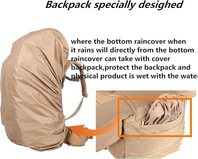 Zsearaymy 75L Hiking MOLLE Backpack with Internal Frame & Rain Cover for Tactical, Camping, Backpacking, Survival Travel (TAN)