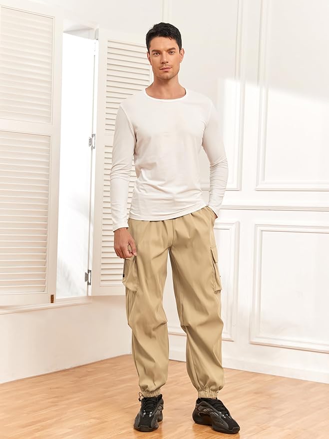 ZAFUL Men's Parachute Pants Casual Baggy Cargo Drawstring Trouser