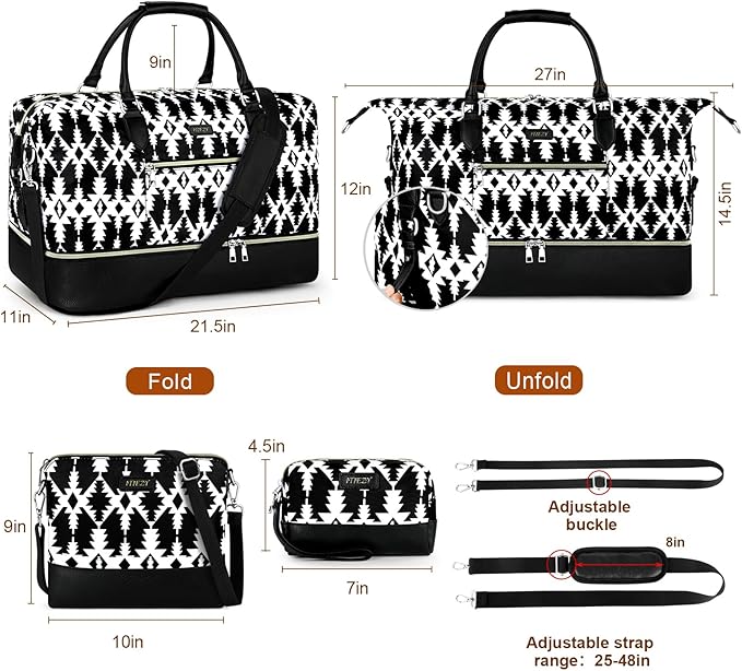 Weekender Bag for Women, Travel Duffel Bag Carry On Overnight Bag with Shoe Compartment Large Nylon Travel Weekend Tote Bag