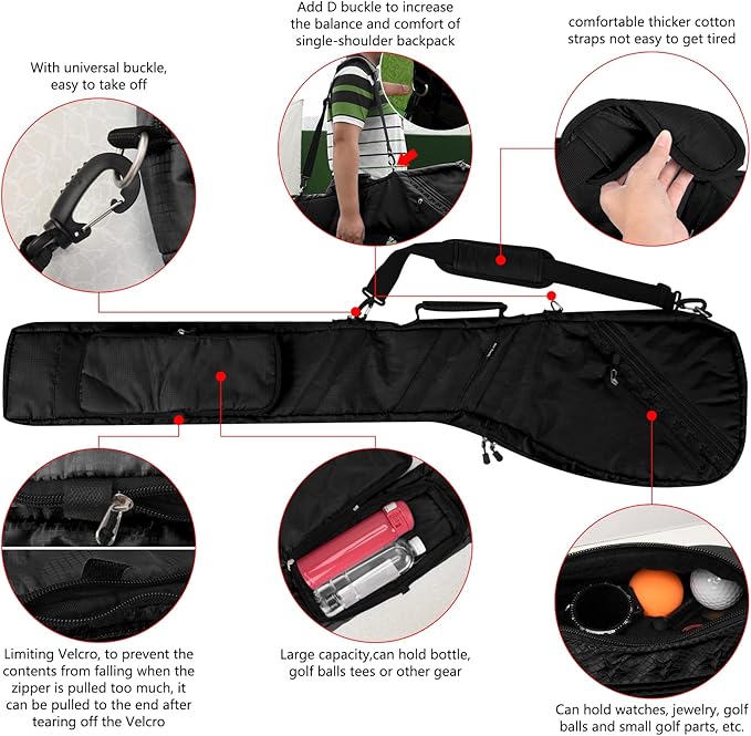 Big Teeth Golf Sunday Bag, Small Golf Bag Lightweight, Par 3 Golf Bag for A Few Clubs Driving Range, Practice with Carry Shoulder Strap Foldable Multi-Colour