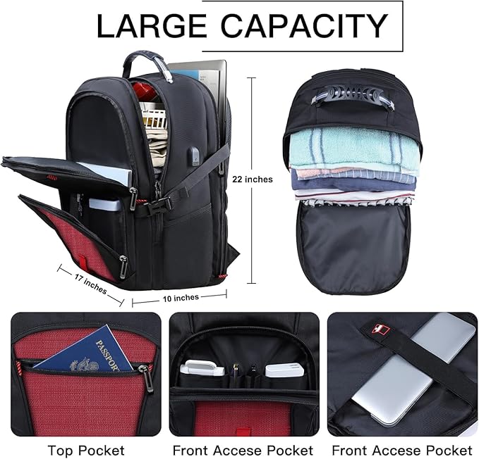 ANTERK Extra Large Laptop Backpack, 18.4 Inch Laptop Backpacks for Men Women with USB Port, 55L Anti Theft Water Resistant College Bussiness TSA Airline Approved Work Computer Backpack, Red