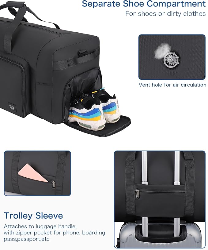 120L Travel Duffle Bag for Men and Women, Urtala 34” Large Duffle Bag for Traveling with Shoes Compartment, Foldable Travel Duffel Bags, Waterproof and Tear Resistant