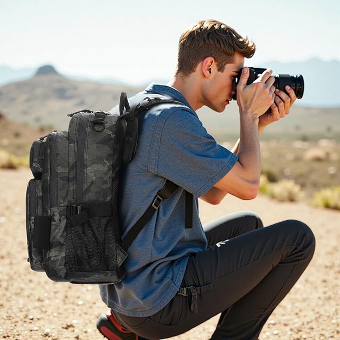 35L Fishing Backpack with Rod Holder, Waterproof Tackle Sling Crossbody Bag with Multi Pocket for Fishing Camping Hunting Hiking, Army Green Camouflage