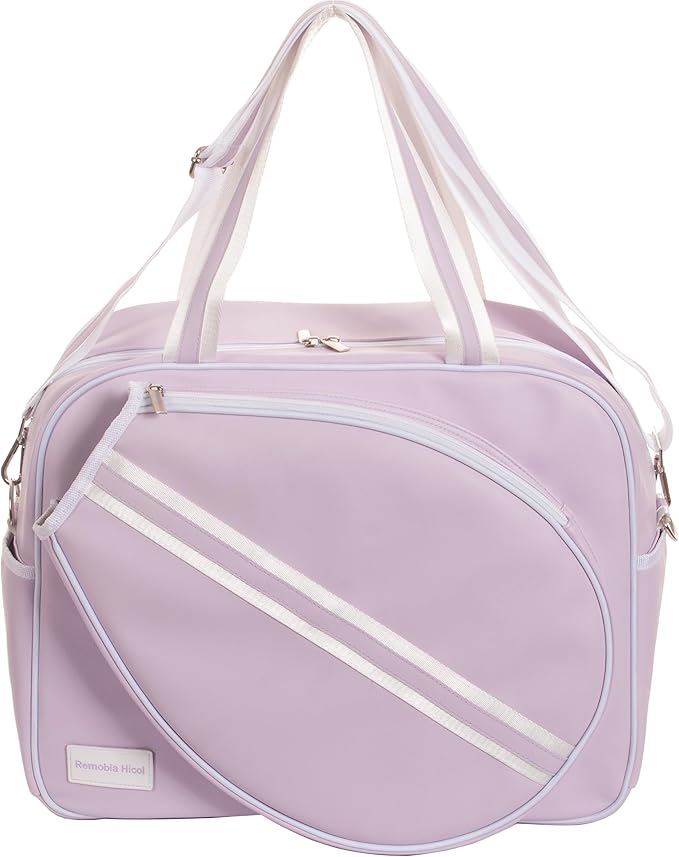 Purple PU Leather Women Large Sports Handbag Tennis Racket Shoulder Bag Tennis Tote Bag for 2 Rackets, with Water Bottle Holder