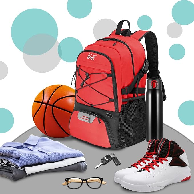 WOLT Basketball Backpack Large Sports Bag with Separate Ball Holder & Shoes Compartment, Best for Basketball, Soccer,Gym