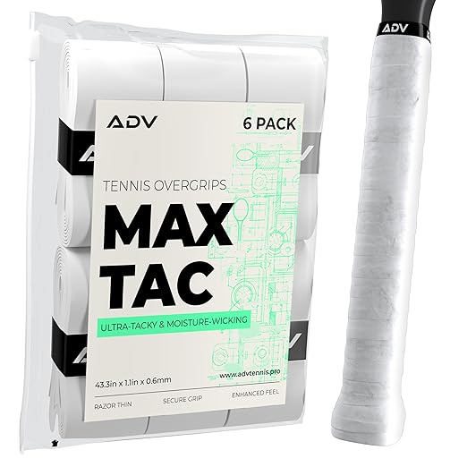 ADV MaxTac Tacky Tennis Overgrip - 6 Pack Extremely Sticky Non-Slip Tennis Grips Overgrip - Razor-Thin & Easy to Use Pro Tennis Racquet Grip Tape (6-Pack White)