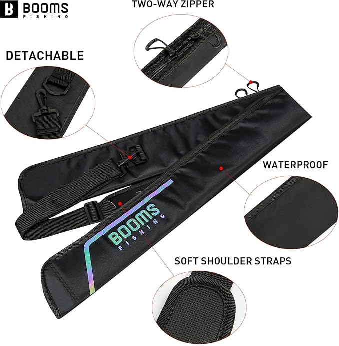 Booms Fishing PB3 6.4ft~8ft Fishing Rod Case, Portable Folded Fishing Pole Case with Two-Way Zippers, 1ft /7.7" Extended Design Fishing Rod Bag, Fit for 2~3 Fishing Poles, 76"~96"
