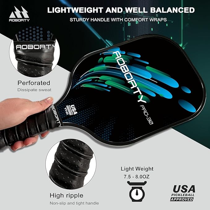 Pickleball Paddles 4 Pack - USAPA Light Graphite Premium Rackets Fiber Face & Polymer Honeycomb Core Pickleball Set with 4 Outdoor Indoor Balls Including Portable Carry Bag