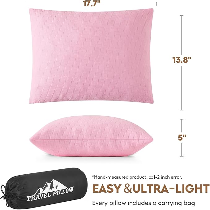 Small Shredded Memory Foam Pillow, Camping Pillow Travel Pillow - Compressible Medium Firm, Breathable Cover, Ideal Backpacking Hiking, Airplane and Car (Apricot Pink, M)