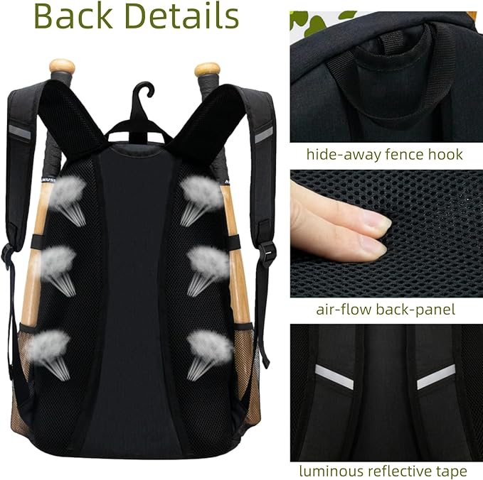 Youth Baseball Bag with Vented Shoe Compartment, Softball Bat Bag for Batting Mitten, Helmet, Teeball Gear - Adult Boys Girls Kids