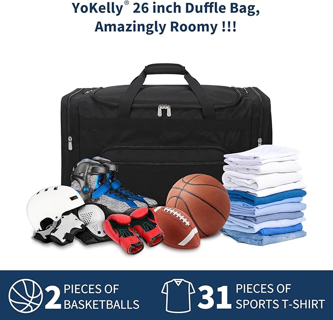 75L Large Duffle Bag for Men - 26 inch Duffel Bag Heavy Duty for Weekend Travel Sport Camping - Black