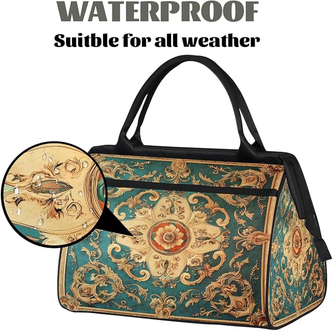 Travel Duffle Bag, Mandala Carpet Flowers Overnight Weekender Tote Bag for Women Men Waterproof Carry On Luggage with Zipper Lightweight Sport Gym Bag for Traveling Yoga Camping Traveling Gifts