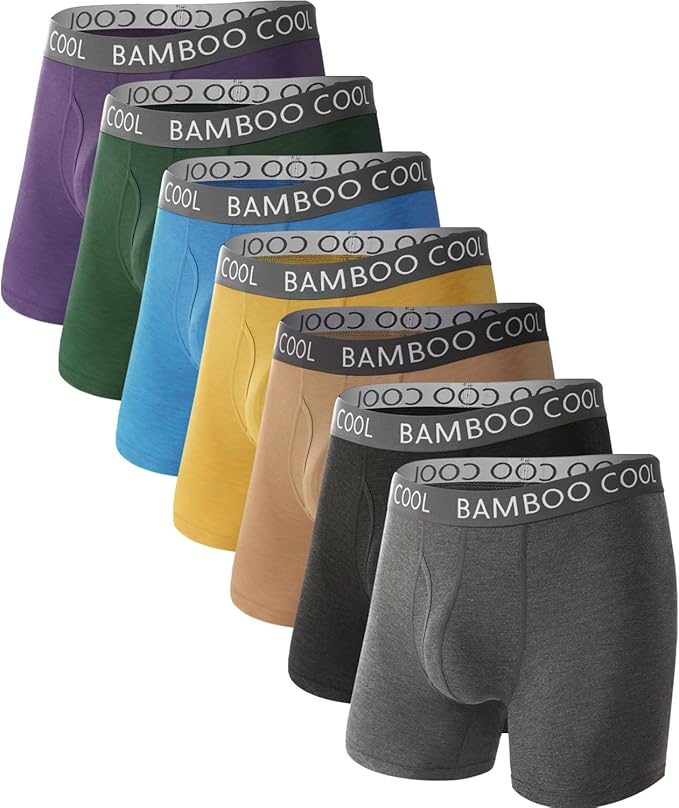 BAMBOO COOL Men's Ultra ComfortSoft Underwear, Moisture Wicking & Breathable No Ride Up Boxer Briefs with Fly, Multipack