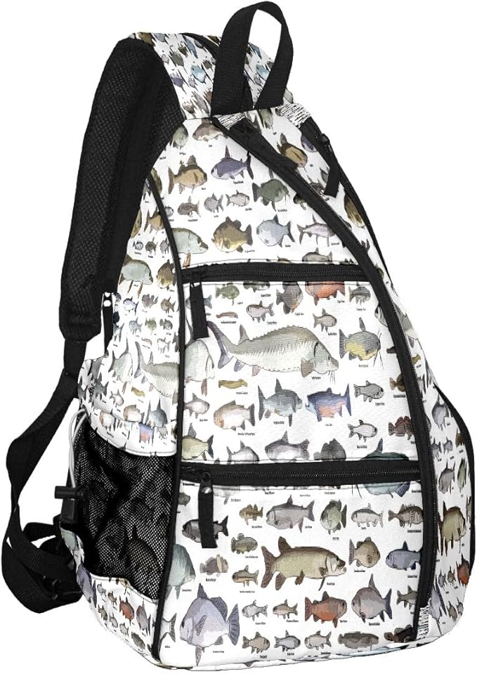 Pickleball Bag Sea Fish Pickle Ball Backpack for Women Men Premium Lightweight Crossbody Sling Bag Sports Backpack for Pickleball Paddle Tennis