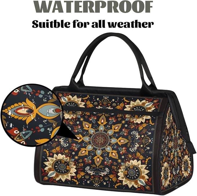 Travel Duffle Bag, Ethnic Aztec Flower Overnight Weekender Tote Bag for Women Men Waterproof Carry On Luggage with Zipper Lightweight Sport Gym Bag for Traveling Yoga Camping Traveling Gifts