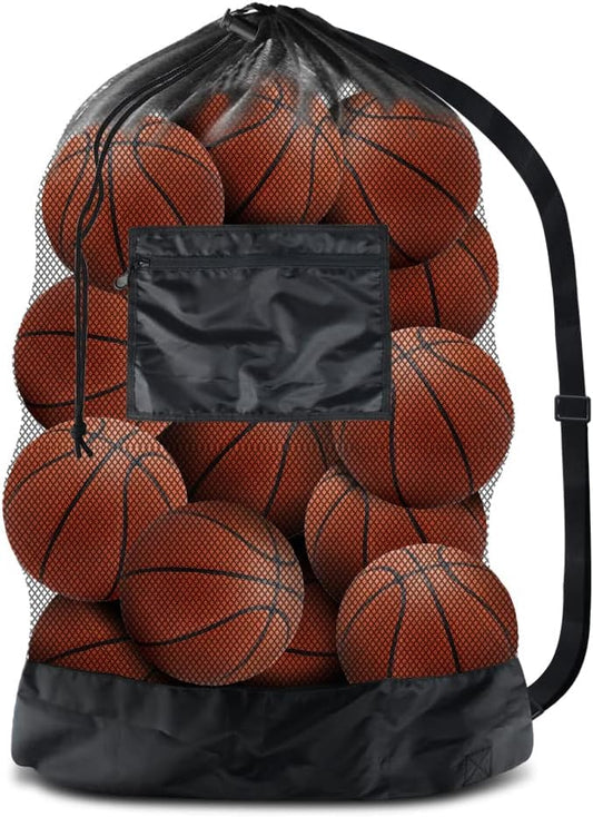 BROTOU Extra Large Mesh Ball Bag, Drawstring Socce Bag for Coach, Use for Basketball, Volleyball, Baseball, Mesh Equipmenbag with Adjustable and Portable Strap