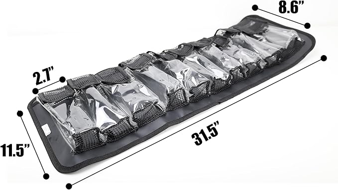 Lure Roll Up Fishing Jig Pouch Tackle bags | Heavy Duty Compact Waterproof Tarpaulin Fish Lure Pouch | 10 Clean Window Pockets for Fishing Lures Jigs Tools Storage