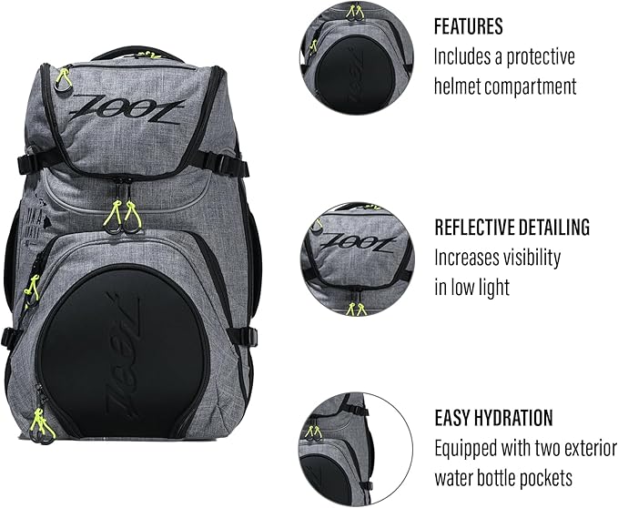 Zoot Ultra Tri Bag, Triathlon Transition Backpack with Wet Storage for Men & Women Athletes, Race Day, Travel & Train, Black