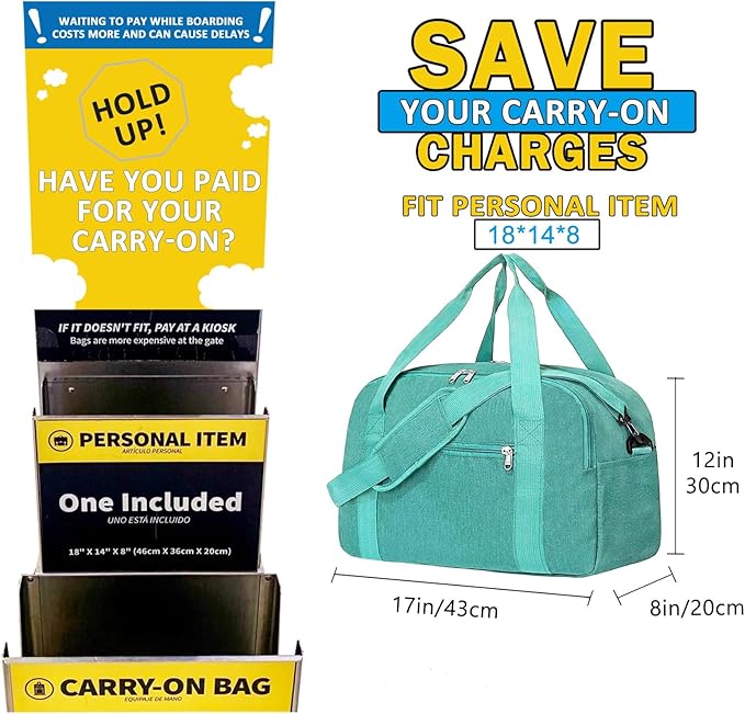 18" Small Carry on Bags for Airplanes with Laptop & Wet Compartment Underseat for Spirit Airlines Personal Item Travel Bag 18x14x8 in Duffle Gym Bag for Women Men