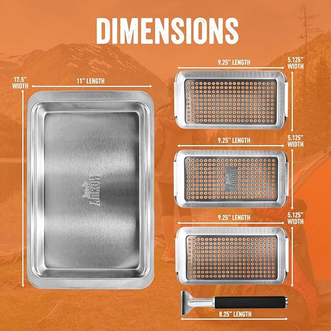 Yukon Glory BBQ Vegetable Grill Basket Set, Stainless Steel, 3 Baskets with Drip Tray & Removable Handle for Fish, Shrimp & Veggies