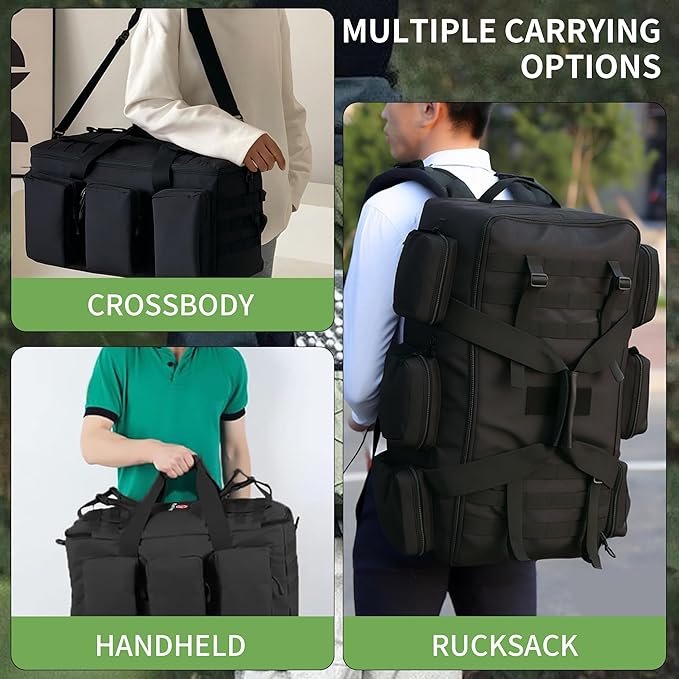 3 In 1 Military Duffel Bag 50L Gym Bag for Men Convertible Weekender Backpack for Sports Travel Basketball