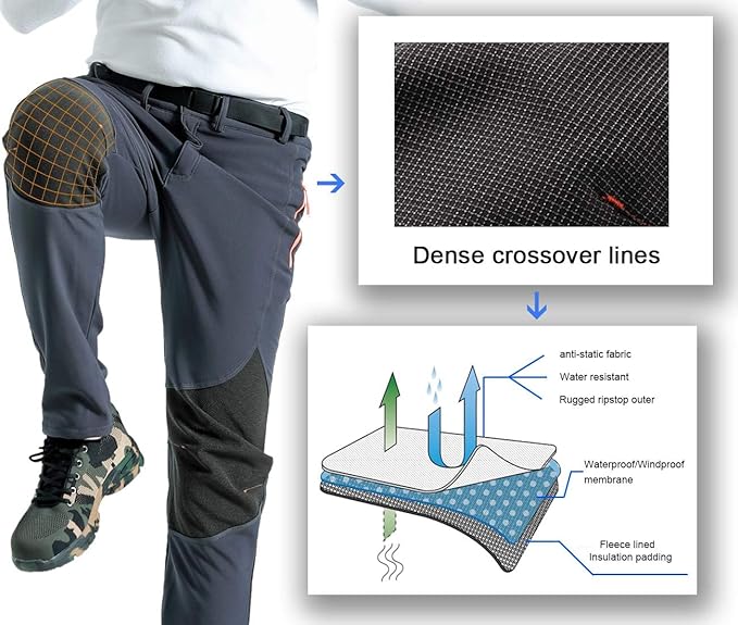 Gash Hao Mens Snow Ski Waterproof Softshell Snowboard Pants Outdoor Hiking Fleece Lined Zipper Bottom Leg