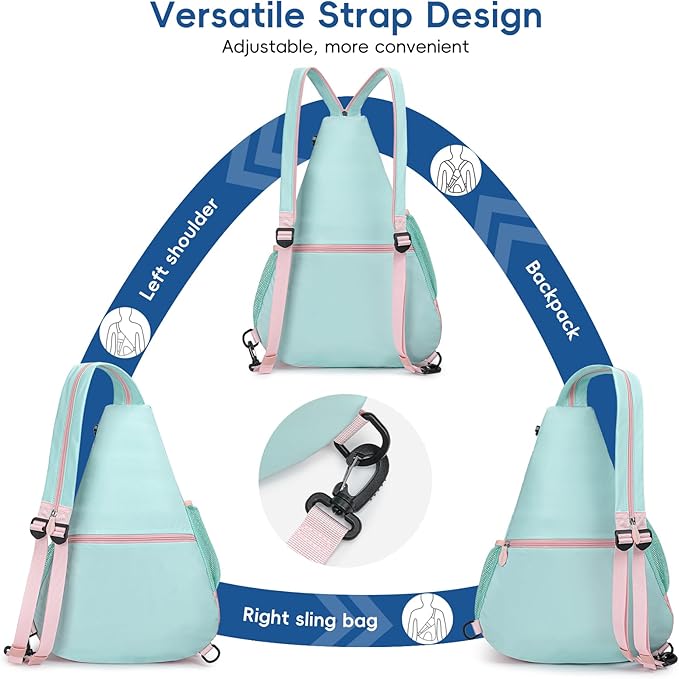 2025 Pickleball Sling Bag, Convertible Ultra-Light Backpack with Skin-Soft Fabric & Wet/Dry Pocket, Fits 4 Paddles + Gear