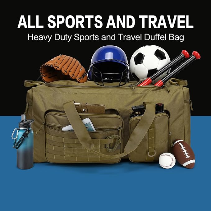 120L Extra Large Gym Duffle Bag for Men Women 32" Heavy Duty Duffel Bags for Travel with Shoes Compartment Tactical Sports Gym Equipment Bag for Football Baseball & Training, Upgraded Brown