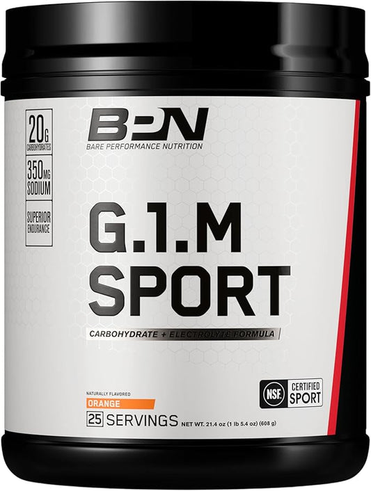 BARE PERFORMANCE NUTRITION, BPN G.1.M Go One More Sport, Endurance Training Fuel, Superior Carbohydrate & Electrolytes Powder Formula, Reduce Fatigue, Orange, 25 Servings